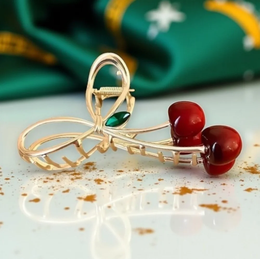 Cherry Hair Claw Clip Non-Slip Bow-Knot 🍒 Metal Hair Clip for Women & Girls